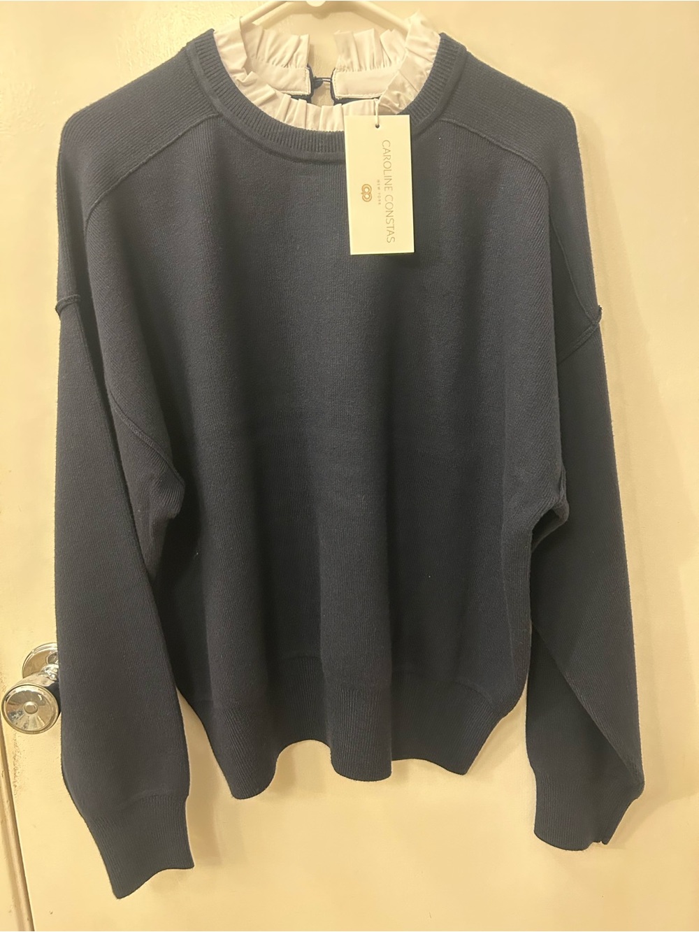 Caroline Constas Black Sweater with White Ruffled Mock Collar - Picture 2 of 3